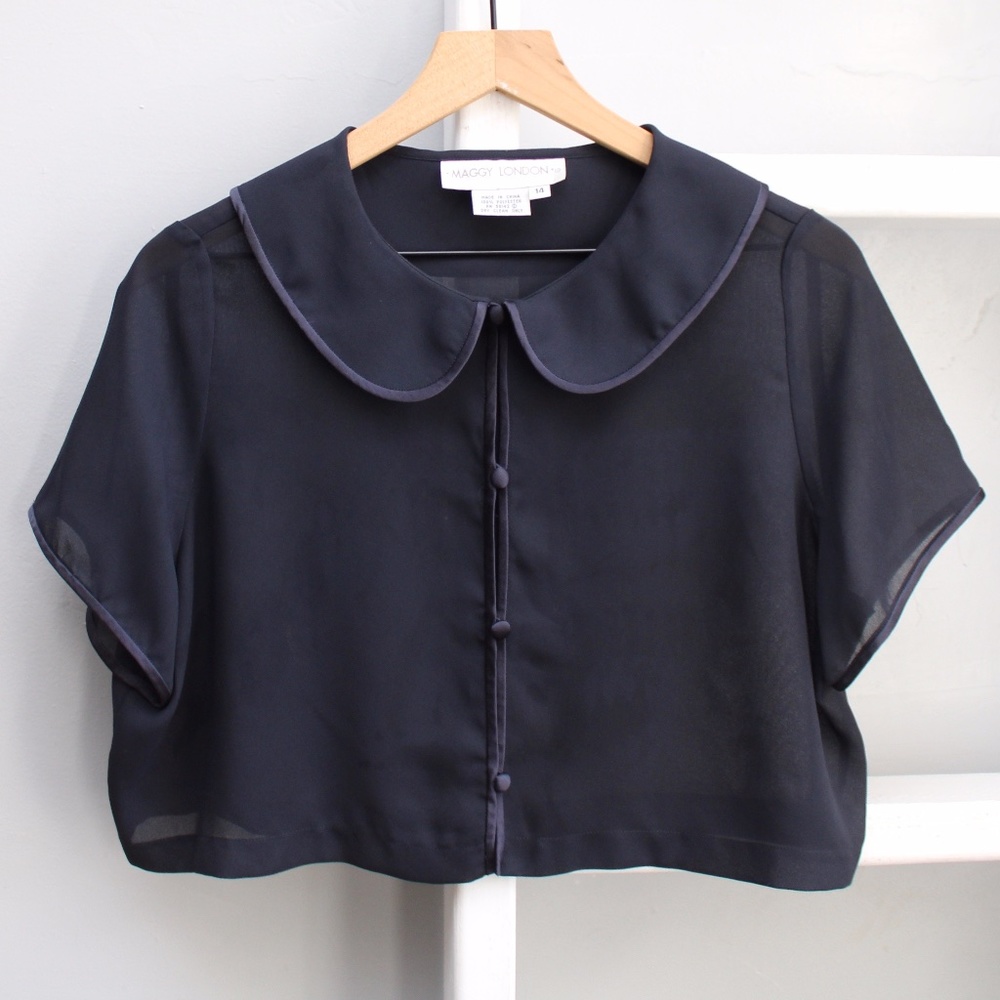 Vintage Maggy London Blue Sheer Button-Up Top - Picture 1 of 5